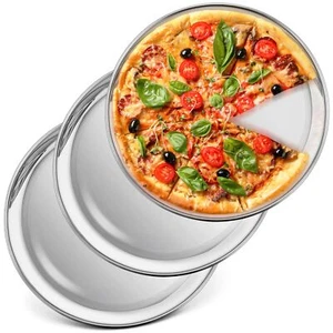 10 Inch Stainless Steel Pizza Pan Oven Baking Round Serving Tray Easy Clean 3 Pc - Picture 1 of 7