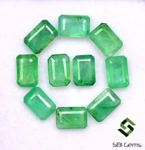 5.41 Cts Certified Natural Emerald Octagon Cut 6x4 mm Lot 10 Pcs Loose Gemstones - Picture 1 of 4