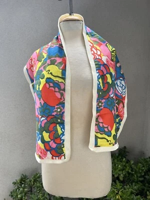 Vtg Mod 70s Scarf Floral With Knit 50” X 13” - Image 1 of 4