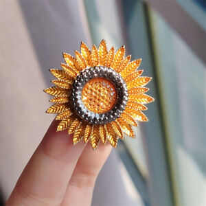 Elegant Yellow Sunflower Rhinestone Lapel Enamel Brooch Pin for Women Men Gift
