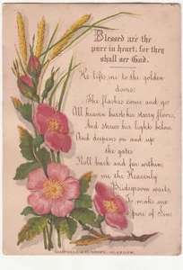 Blessed are the Pure in Heart Flowers CAmpbell & Tudhope Religious Card c1880s - Picture 1 of 2