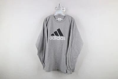 Vtg 90s Adidas Mens 2XL Spell Out Big Logo Long Sleeve T-Shirt Heather Gray USA - Image 1 of 4