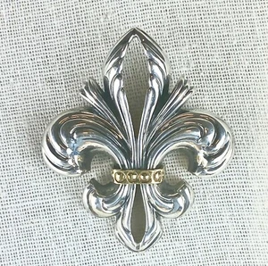 Lagos Large Fleur De Lis Brooch 925 Sterling Silver 18k Gold - Picture 1 of 5