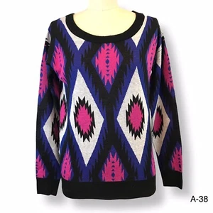 Flying Tomato Graphic Pullover Knit Sweater Red Blue White Funky Sz S - Picture 1 of 8