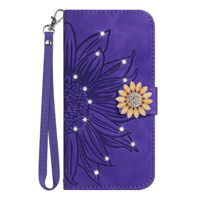 Hot Diamond Sunflower Flip Card Wallet Stand Phone Case For Xiaomi OPPO MOTO ZTE - Image 1 of 4