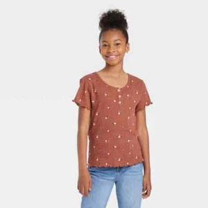 Camiseta Henley marrón de manga corta para niñas clase artística - Imagen 1 de 5