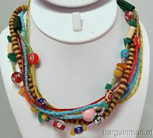 Multi Strang Holz Samen Lampwork Perlen Halskette Halsband - Bild 1 von 2