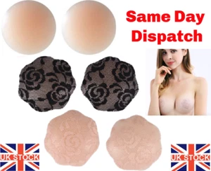 Reusable Silicone Lace Nipple Covers Breast Lift Invisible Adhesive Stickers UK - Picture 1 of 15