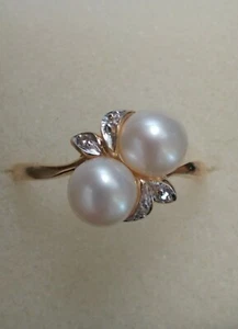 Leaf Ring With 2 Pearls - Picture 1 of 7