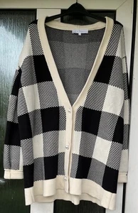 John Lewis Mother Of Pearl Black & White Long Line Cardigan Organic Cotton Size - Picture 1 of 3