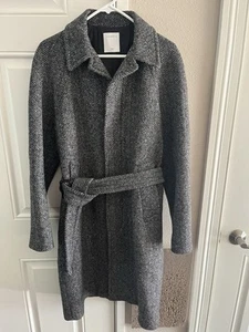 Sandro Wool Belted Coat - Small - White/Black Herringbone - Picture 1 of 3
