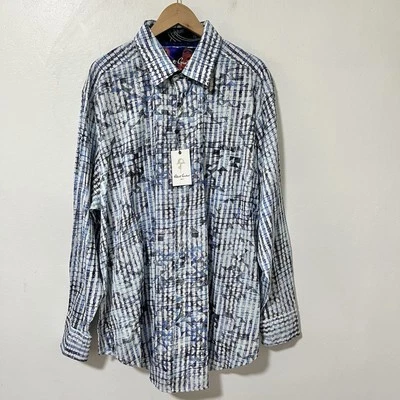 Robert Graham Maitai Button Up Shirt Size 2XL Blue Tiki Embroidered Flip Cuffs - Image 1 of 4