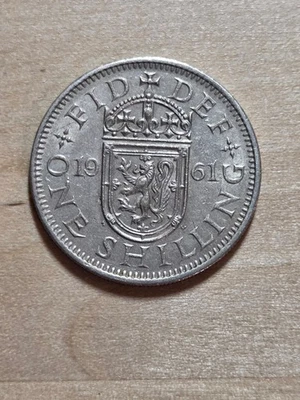 Moneda de 1 chelín Gran Bretaña, 1961, escudo escocés. KM# 905, cobre-níquel. Foto 1 de 4