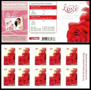 2009 With Love Red Roses 10 x peel & stick stamp Mint - barcode #738 - Picture 1 of 3
