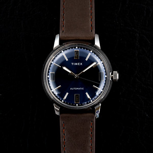 Timex Marlin Automatic 40mm Blue Dial Black Leather Strap - TW2V44500