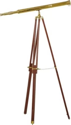 39 Inch Nautical Floor Gold Brass Telescope With Wooden Tripod Stand Handmade - Image 1 of 4
