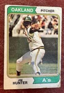 1974 Topps # 7 Jim Catfish Hunter HOF Oakland Athletics  G-VG