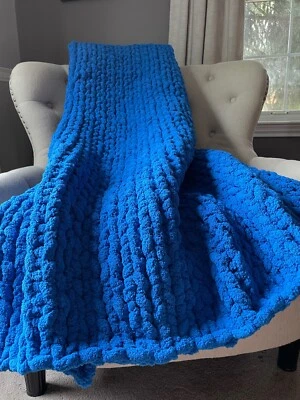 Cobertor de malha robusto - Cobertor azul clássico - Cobertor macio de chenille - Imagem 1 de 4