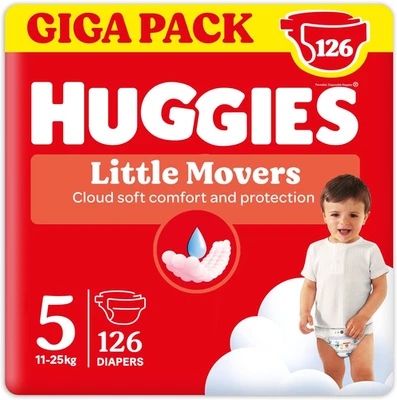 Pannolini Little Movers, Taglia 5 (11-25 Kg), Confezione Da 126 Pannolini, Forma - Immagine 1 di 4