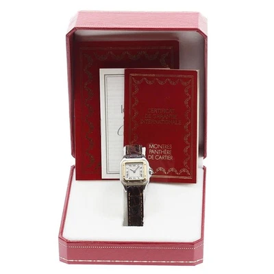 CARTIER PANTHERE SM W250295A 22mm SS/YG Quartz Beige Leather Strap #C720 - image 1 of 4