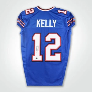 Camiseta de fútbol americano estilo profesional azul firmada por Jim Kelly - Imagen 1 de 3