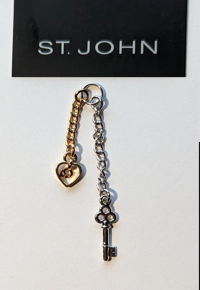 St John вязаный двойной сердце золотой тон и ключ логотип серебристого тона молнии тянуть - Изображение 1 из 1