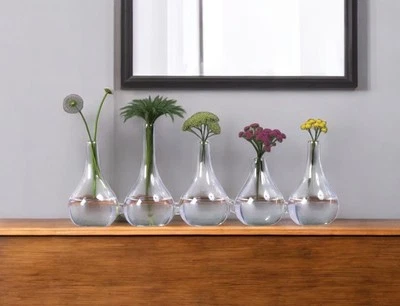 Juego de cinco jarrones de mesa de vidrio unido Clear Bud Foto 1 de 4