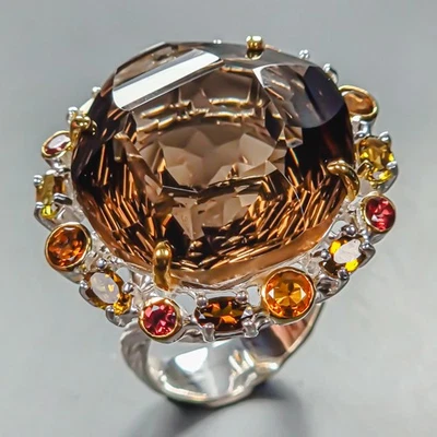 Anillo único de cuarzo ahumado natural de 45 quilates + de plata de ley 925 tamaño 7,75/R444664 Foto 1 de 4