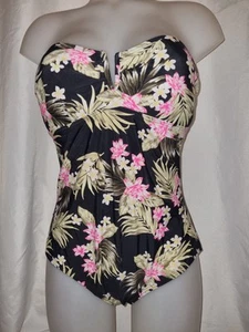 Gorgeous black floral PEACOCKS swimming bathing costume suit size 16 - Picture 1 of 3