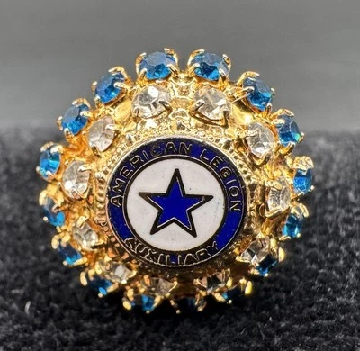 Anillo de Moda Vintage Legión Americana Auxiliar Ajustable Tono Dorado Estrás Foto 1 de 4