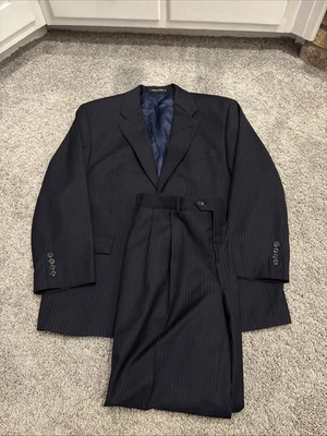 Ralph Lauren 2Pcs Suit Mens 44S / 38x30 Navy 2 Button Wool Pants Pleat Pinstripe - Image 1 of 4