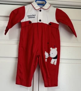 Will'beth Baby's First Christmas Red Romper Longall Bears Embroidery 6M NWOT - Picture 1 of 7