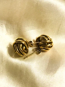 14K YELLOW GOLD LOVE KNOT STUD EARRINGS - Picture 1 of 7