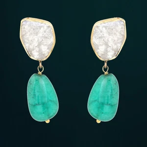 Pendientes de oro de 18 quilates Rosecut diamante ónix piedras preciosas San ... - Imagen 1 de 6