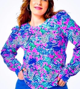 NEW Lilly Pulitzer Top Size Large, 12, Untamed Hearts, Vibant Pinks, Blues &... - Picture 1 of 2