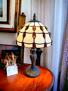 Table Lamp Bedside Tiffany Lamp Amber Jewelled Electric Lamp - Picture 1 of 7