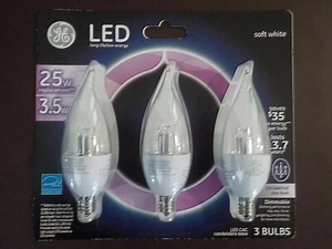 Ge 25 Watt equivalent Energy Smart LED 3.5w Candelabra Base light Bulb, 3pk - Picture 1 of 2