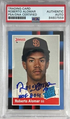 Roberto Alomar Auto Inscrito Donruss RC MLB San Diego Padres PSA Encapsulado Foto 1 de 3