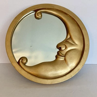 Espejo de Pared Luna Vintage Y2K Años 90 Tono Dorado Resina Boho Celestial MCM 9.5” Redondo Foto 1 de 4