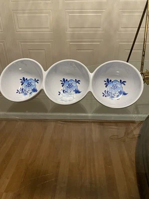 Shabby Chick melamina flores azules divididas triple porción cuencos de inmersión/aperitivo Foto 1 de 4