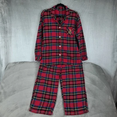 Lauren Ralph Lauren красный тартан клетку фланель пижамы комплект женщин L герб Рождество - Изображение 1 из 4