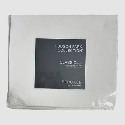 Sábana Ajustable Hudson Park Collection Vainilla Sky Marfil Egipcio Percal, Doble Foto 1 de 2