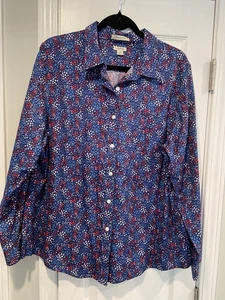 L.L. Bean Size 1X Blue Floral Wrinkle Free Cotton Long Sleeve Button Down Shirt - Picture 1 of 11