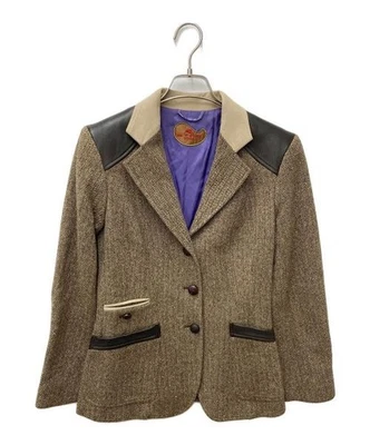 皮革布贴人字形定制夹克,男式,棕色,二手 — 第 1/4 张图片