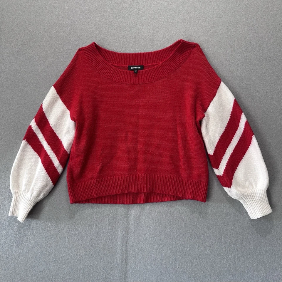Suéter Vintage Express Difuso Talla Pequeña Rojo Blanco Mezcla de Lana Universitaria Y2K Foto 1 de 4