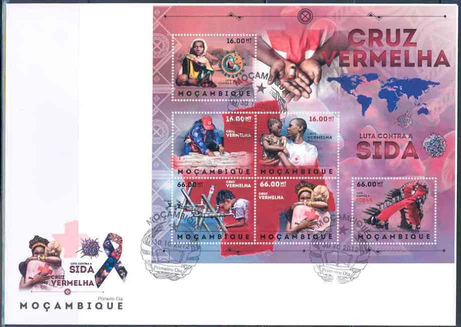 MOZAMBIQUE 2012 RED CROSS FIGHT AGAINST AIDS SHEET OF 6 FDC - Image 1 of 1