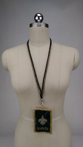 NFL Bling Beaded Lanyard Glitter ID Ticket Holder Wallet New Orleans Saints - Picture 1 of 9