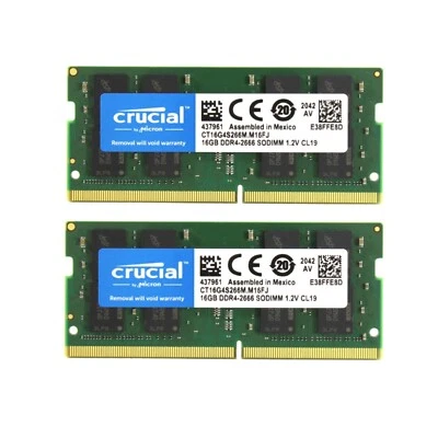 Crucial 32GB 2X16GB DDR4 2666MHz Ram For Mac Mini 2018 2019 2020/iMac 2019 2020 - Photo 1/4