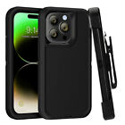 For iPhone 13 Pro Max 13 Mini Defender Shockproof Black Case With Clip + Screen