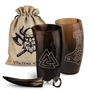 Viking Craft Trinkhorn Becher Set – Authentische Wikinger Deko, LARP, Met Becher - Bild 1 von 1